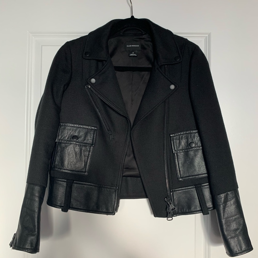 CLUB MONACO - Wool & Leather Moto Jacket - Size 0